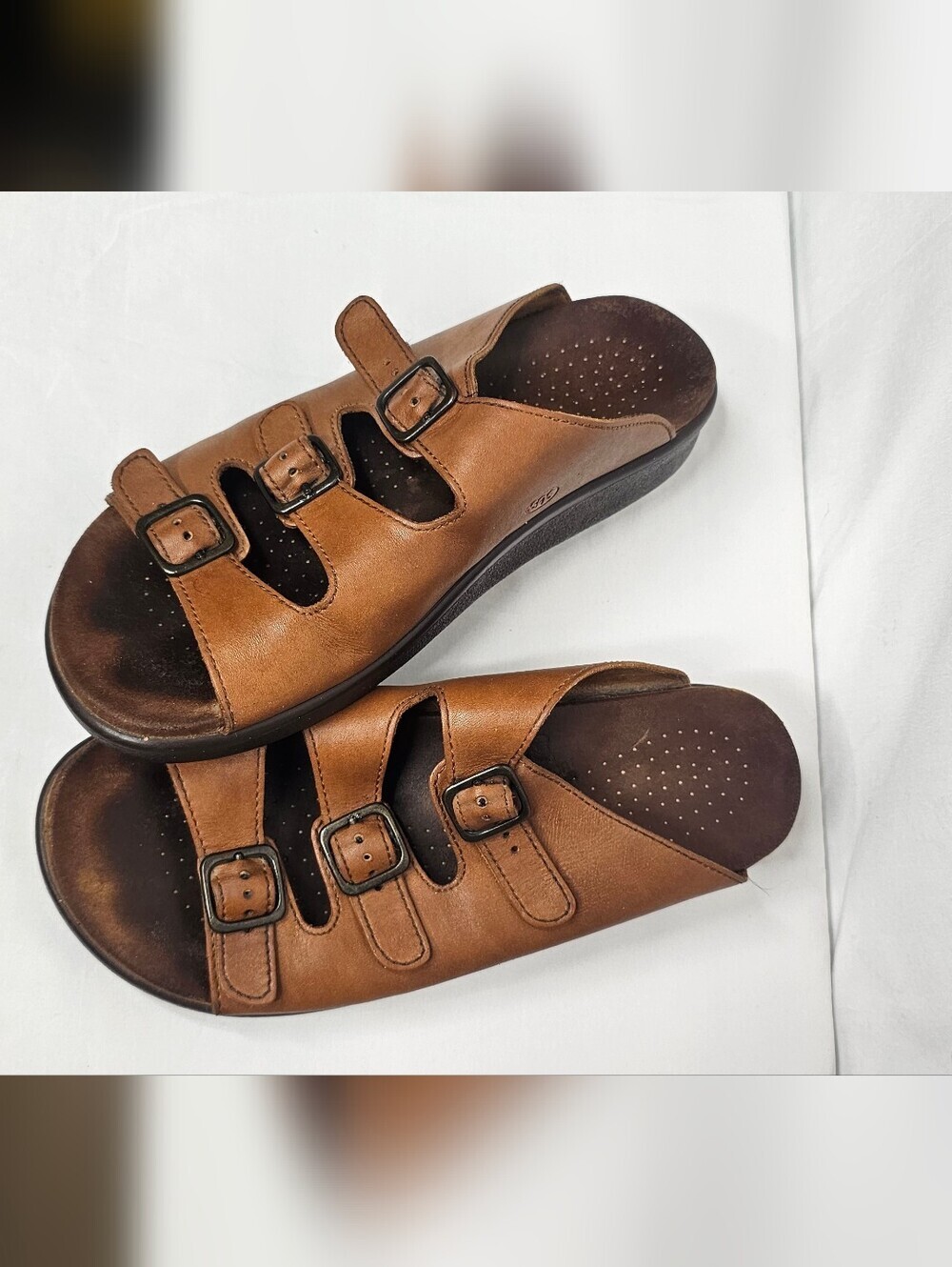 SAS Duo Women’s Sandals Size 9 M Brown Leather 3 Strap Slide Comfort Shoes USA